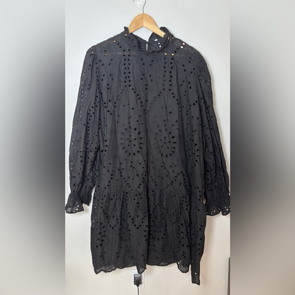 Eloquii women’s plus size 24 ruffle collar
long sleeves eyelet black dress NWT - Picture 2 of 7